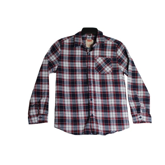 Levis L/S Red White Blue Plaid Button Down Flannel Shirt Kids (12-13 Yrs) Large - Picture 1 of 6